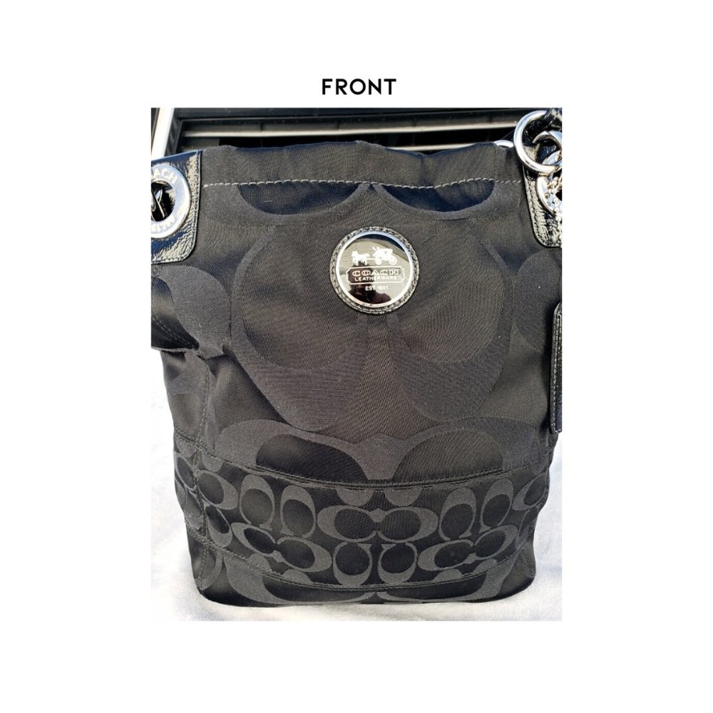 Coach Black Monogram Alex Sateen Tote Two-Strap Brilliant Nickle Hardware - Picture 3 of 14